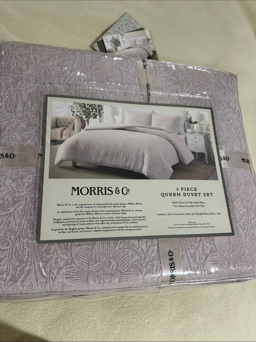 3pc WILLIAM MORRIS lavender Summer QUEEN Duvet Cover Set Cotton Percale new